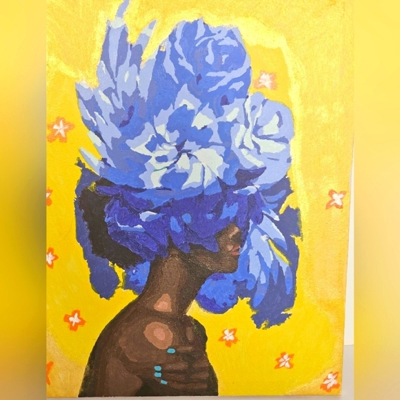 Hand Crafted Handpainted Artwork Blue  Floral Canvas Wall Decor Handmade Flowers - Picture 10 of 17